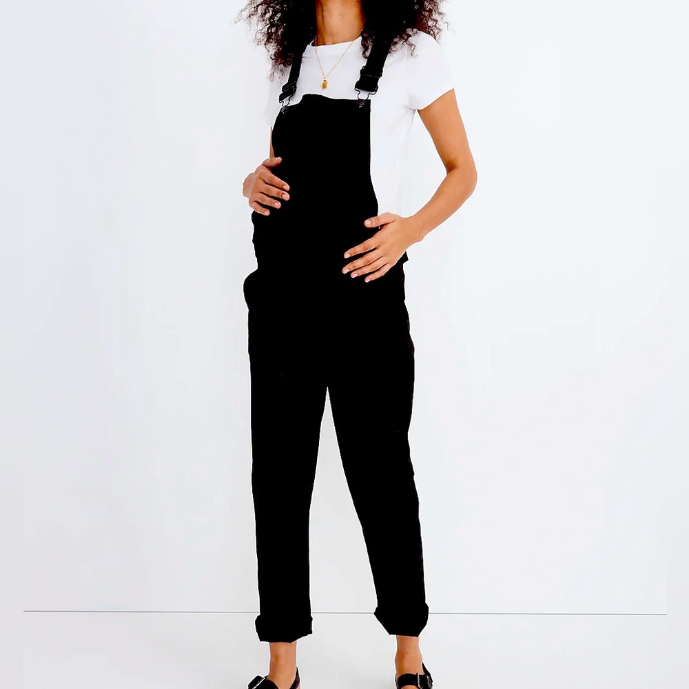 Madewell XXS maternity overalls in black denim.